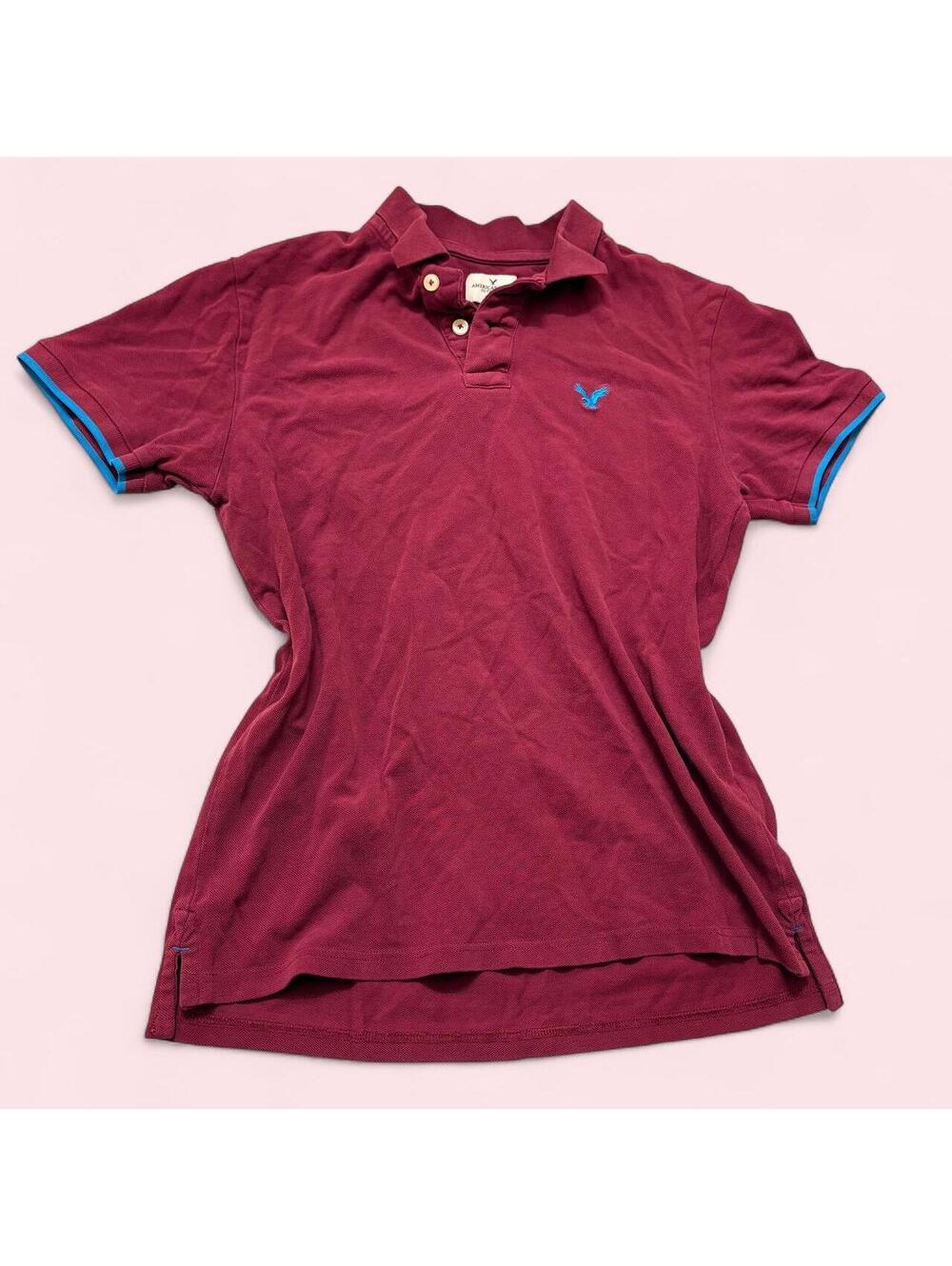 Y2K 2000’s American Eagle Maroon and Blue Henley Polo With Embroidery Eagle
